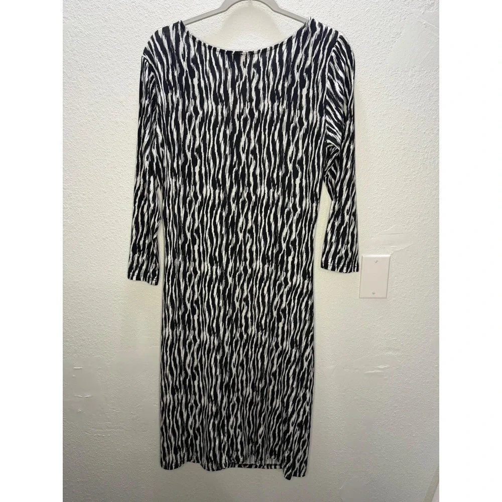 Pendleton Womens Black White Zebra Print Asymmetrical Neck Sheath Dress L